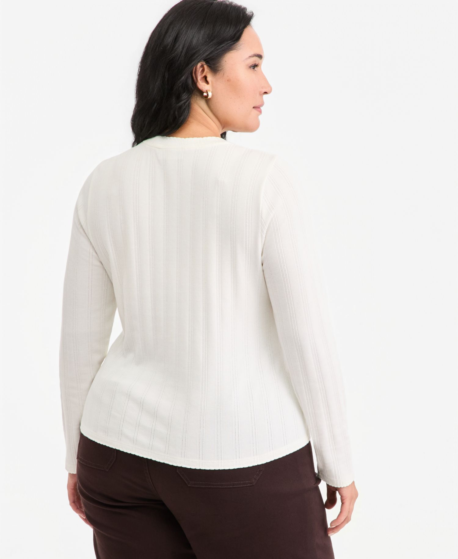 Plus Size Long-Sleeve Pointelle Cropped Meet & Greet T-Shirt