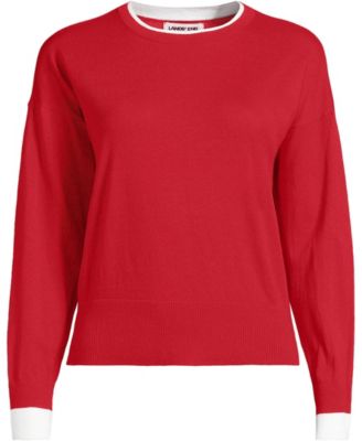 Women's Double Trim Cotton Crew Neck Sweater