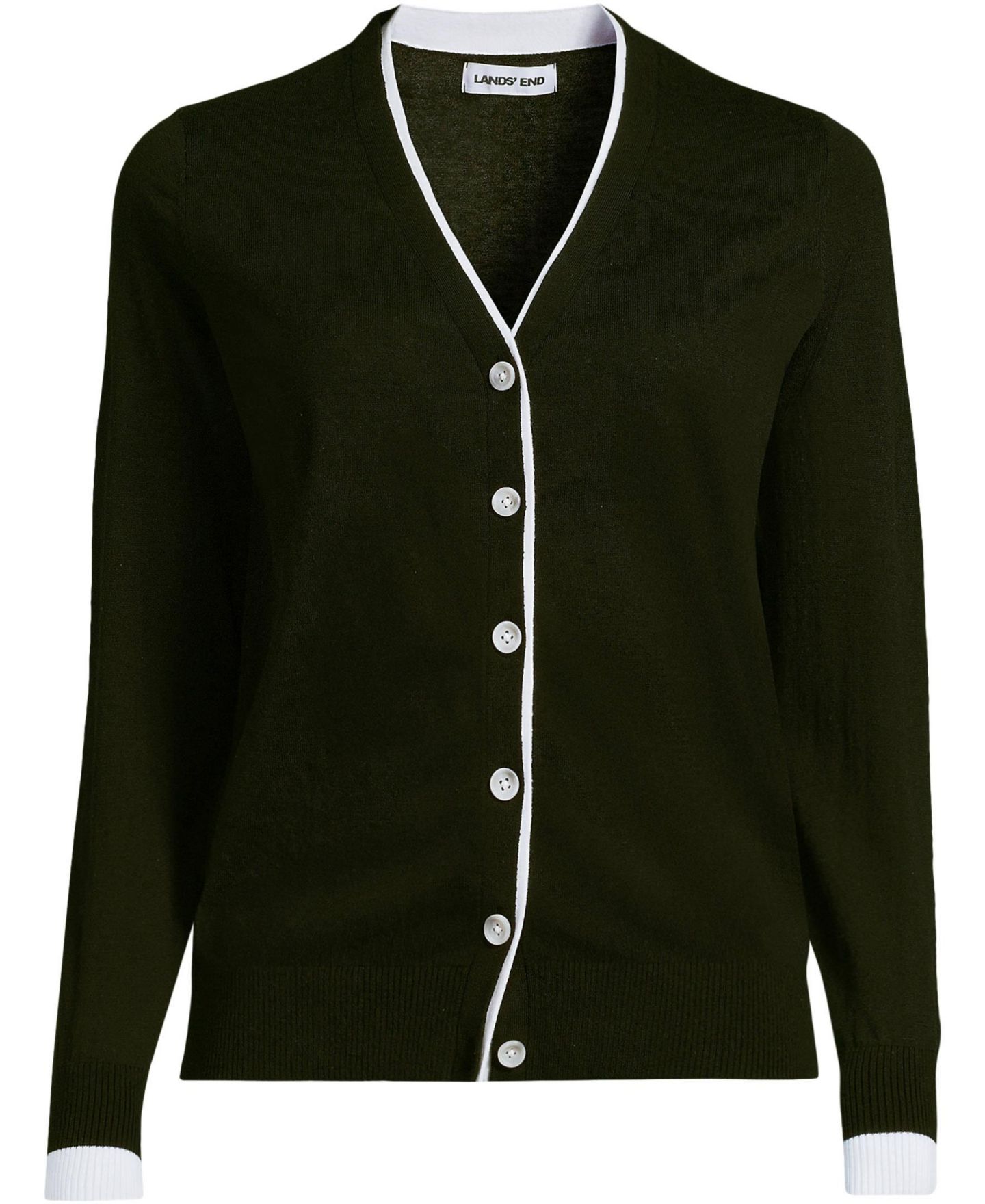 Женский кардиган Lands' End Drifter Lite Double Trim Cardigan, цвет: Чёрный / Белый — фото 4