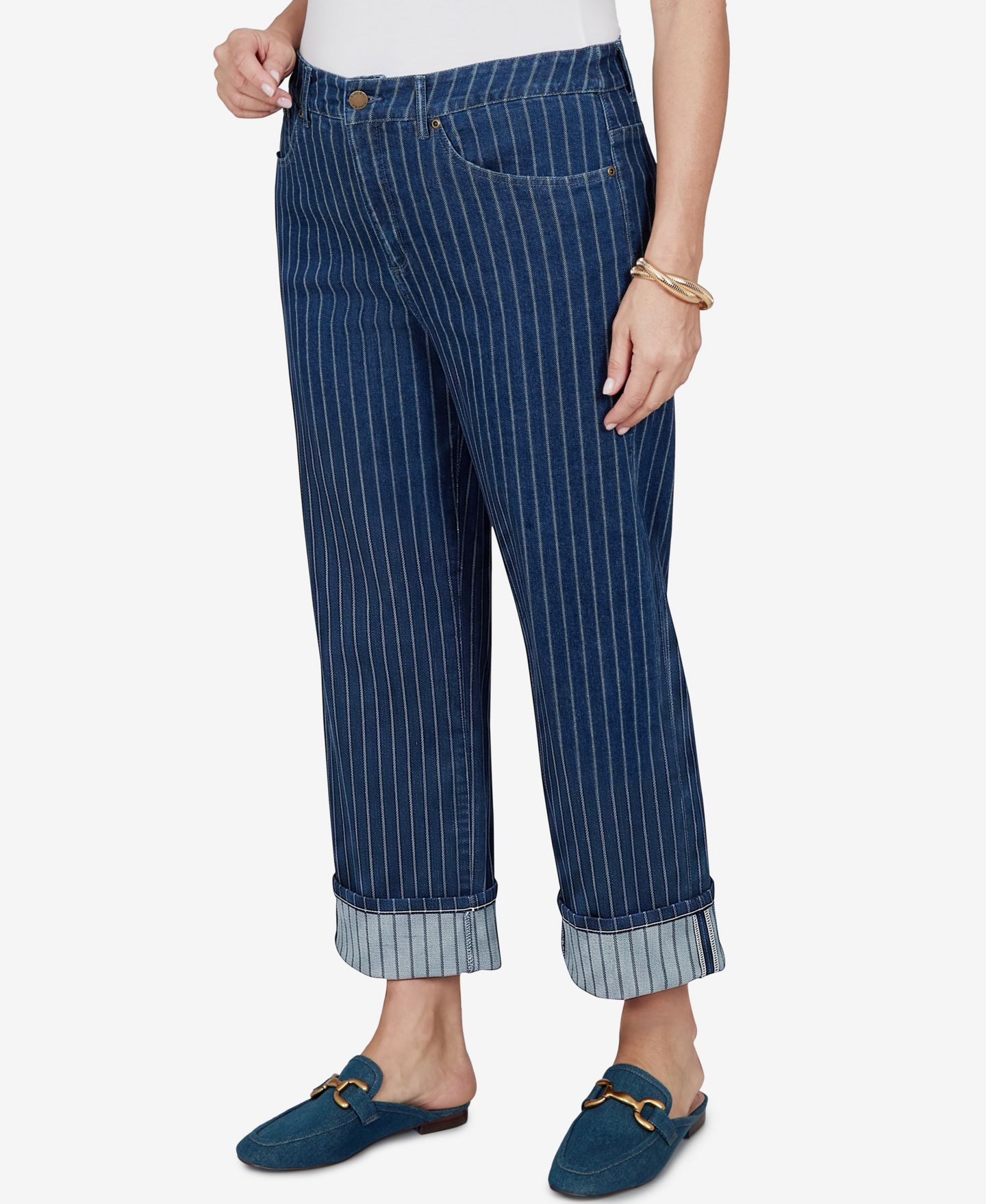 Женские джинсы Ruby Rd. Plus Size Pinstripe Wide Cuff Denim Jeans, цвет: Индиго разноцветный — фото 2