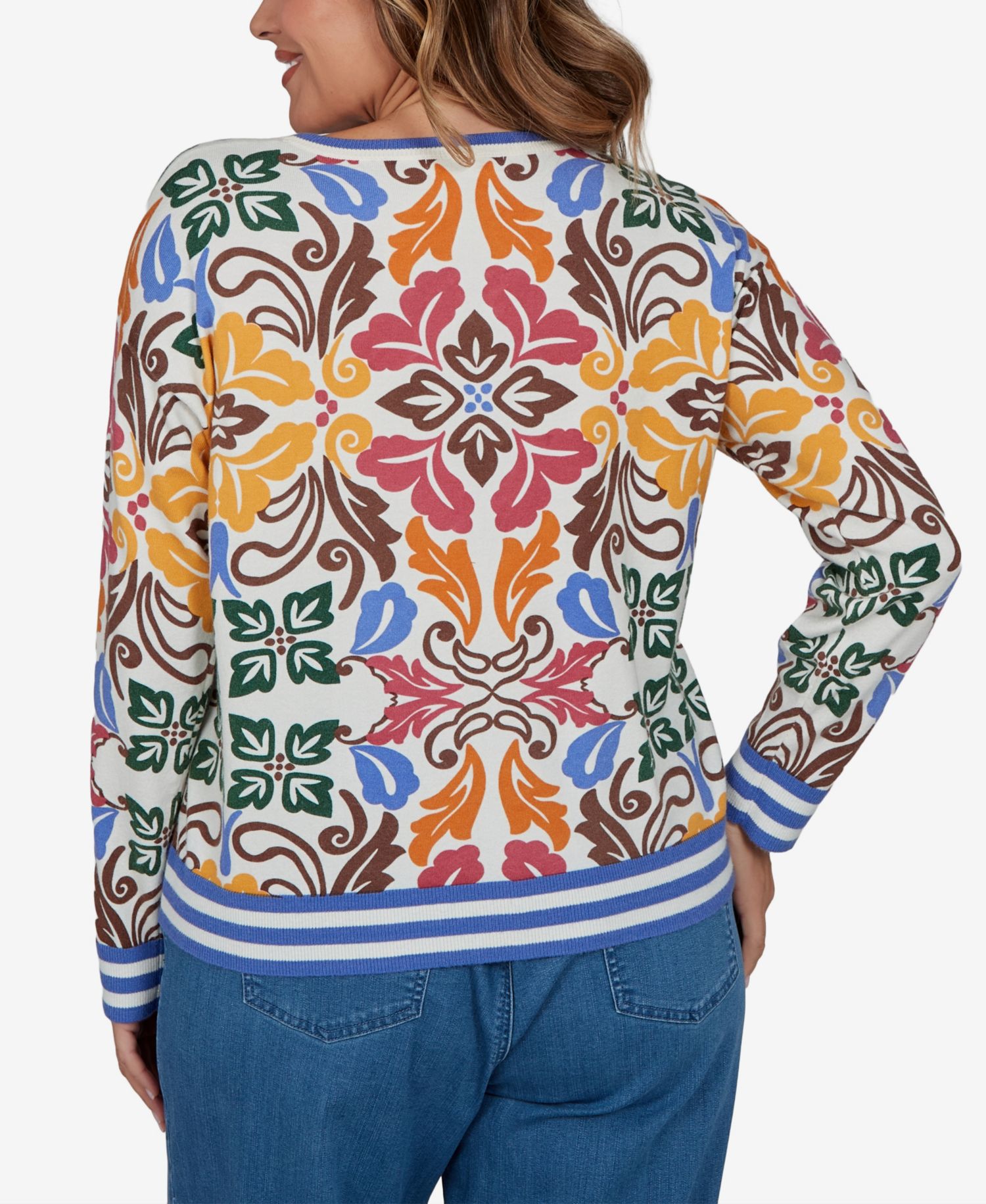 Plus Size Tipped Floral Lightweight Sweater