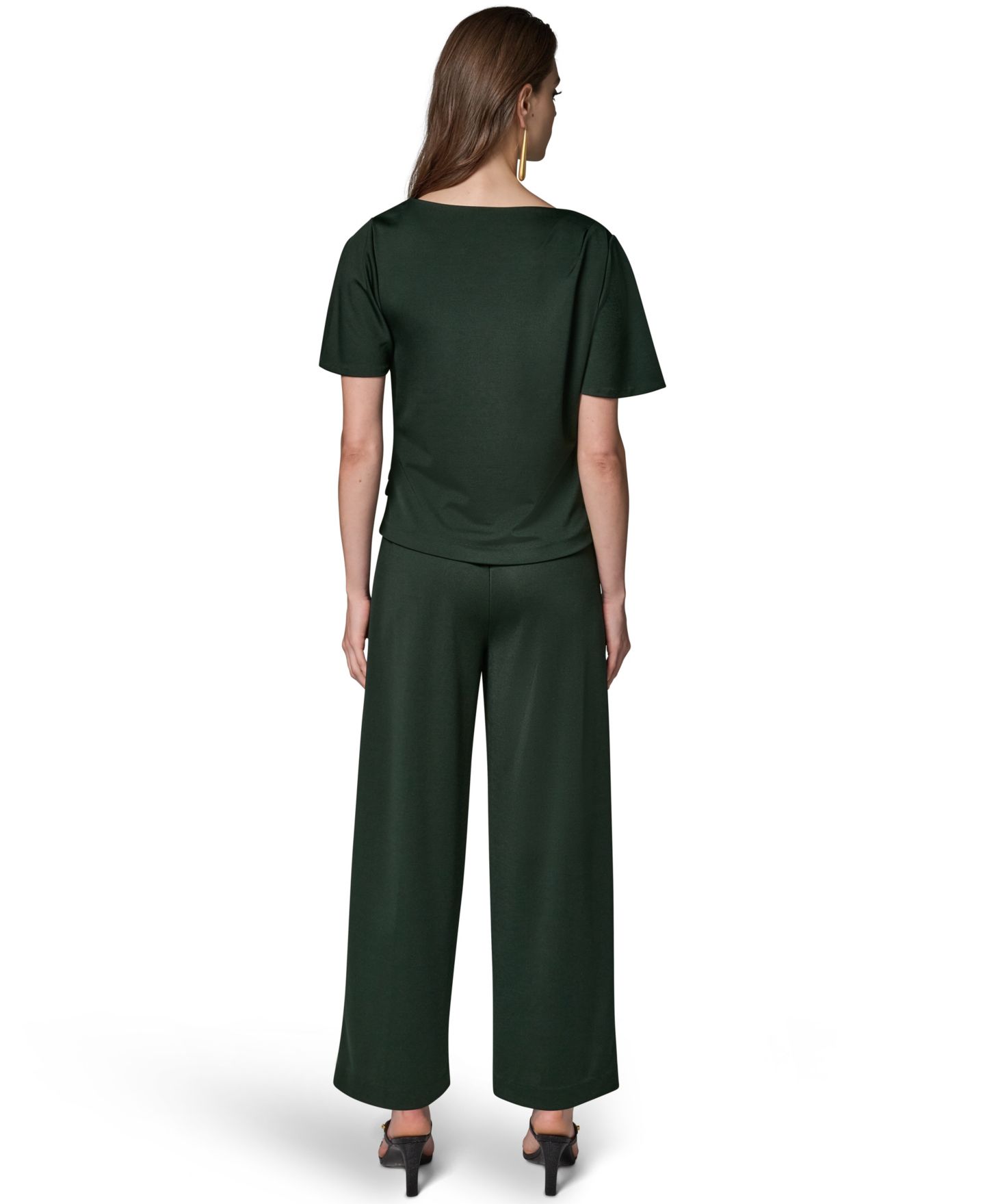Женский топ Donna Karan New York Ruched Side Short-Sleeve Top, цвет: Чёрный тёмно-зелёный — фото 10