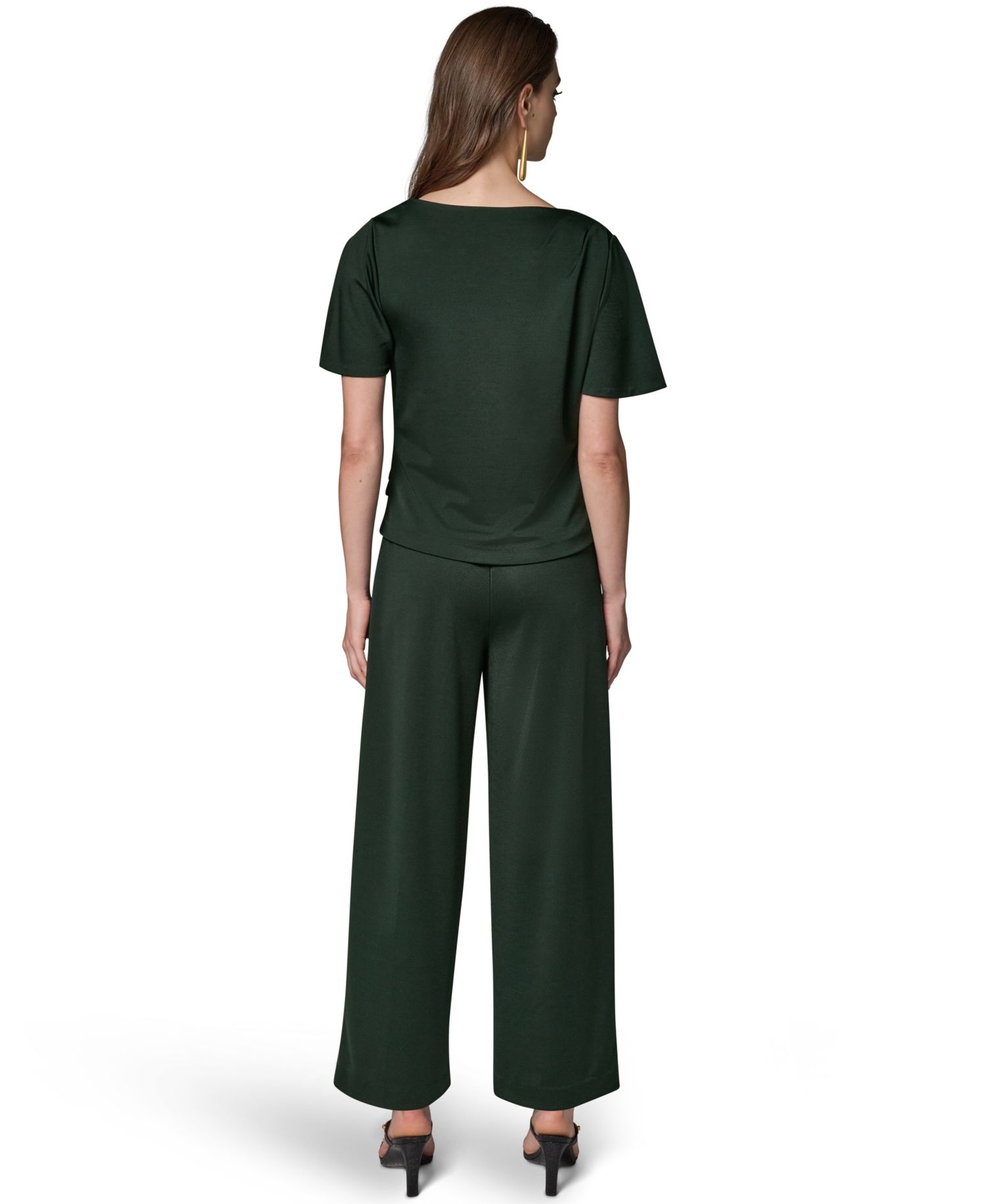 Women's Ruched Side Short-Sleeve Top & Wide-Leg Pull-On Pants