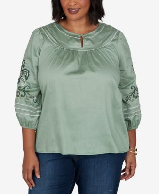 Plus Size Embroidered Sleeve Voile Top