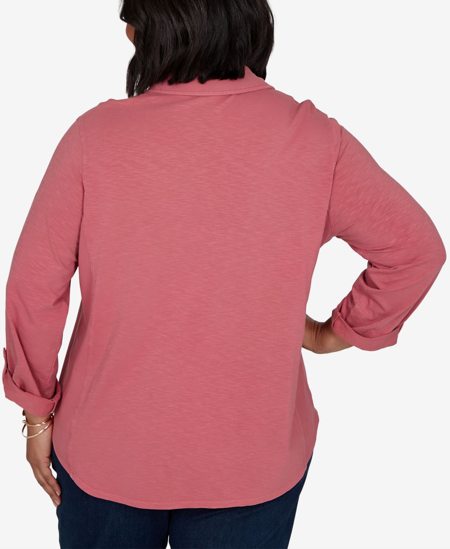 Plus Size Rib Trim Button-Front Knit Top