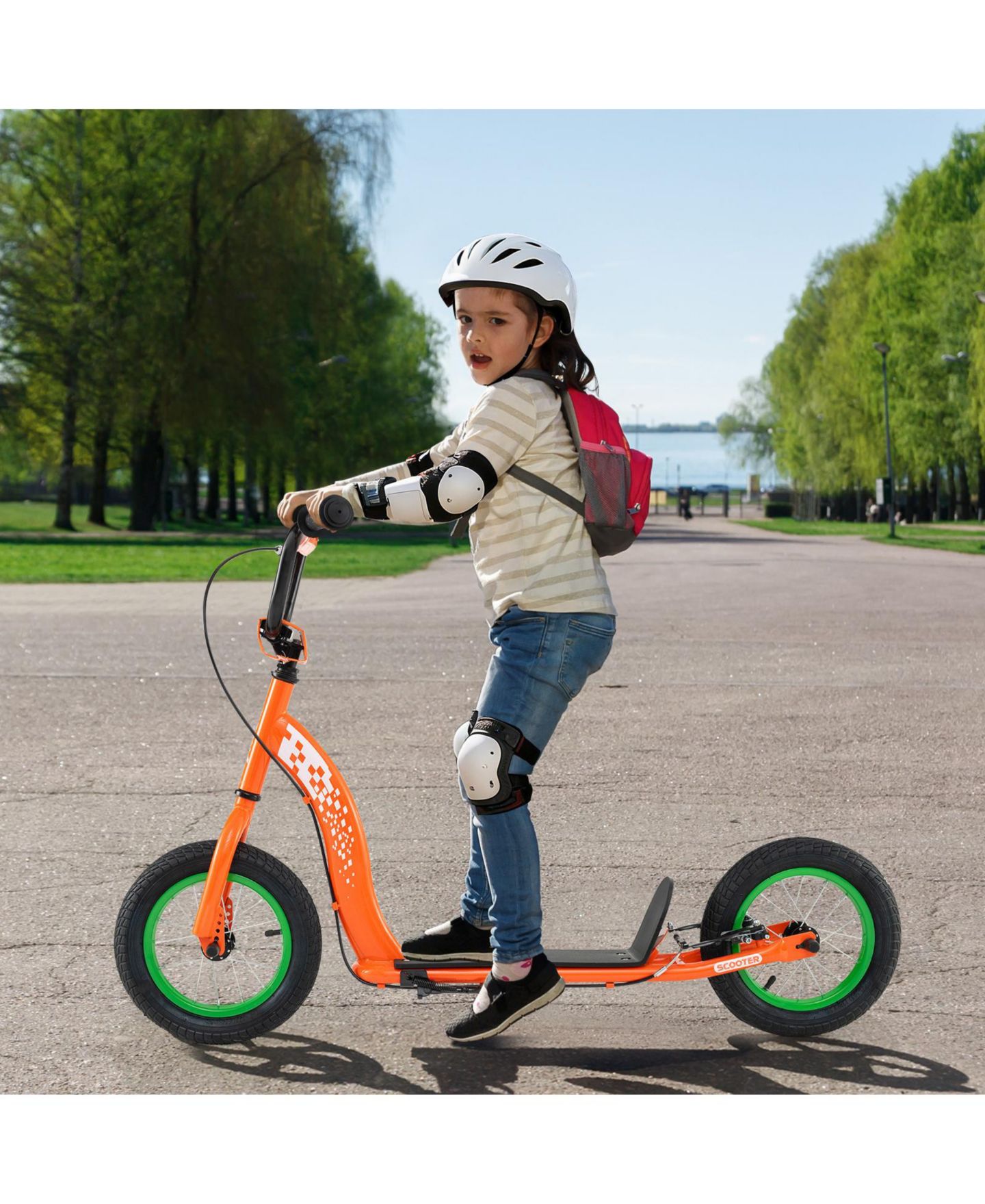 Детская игрушка Slickblue Kids Scooter with Adjustable Height Handlebar and 12" Air Wheels, 165 lbs Capacity, 8–12 лет, цвет: Оранжевый — фото 2