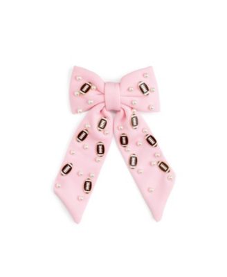 Little and Big Girls Football Pearl Bow Clip