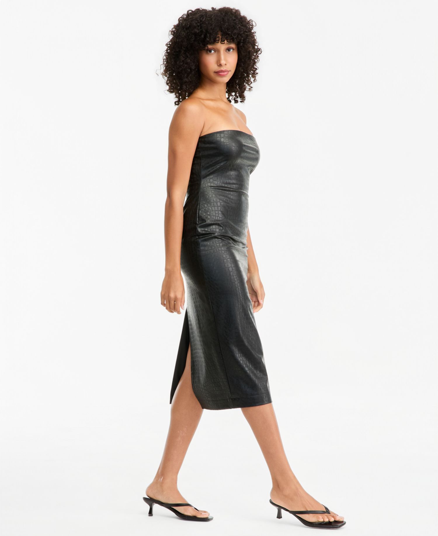 Women's Strapless Faux-Leather Midi Dress