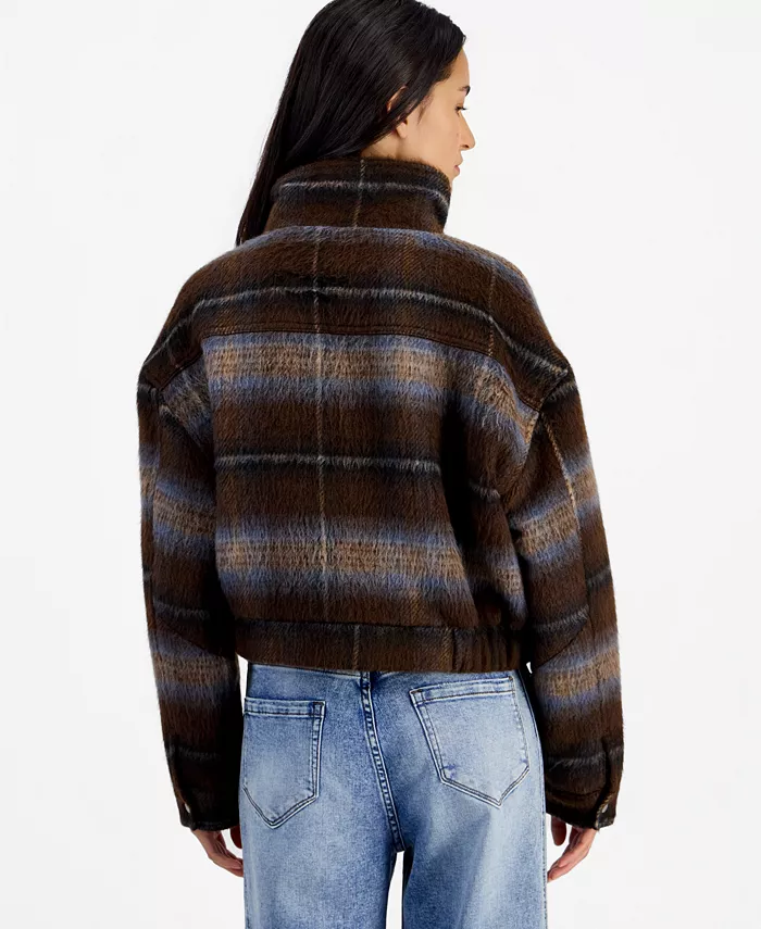 Women's Plaid Corduroy Bomber Jacket - thumbnail 4