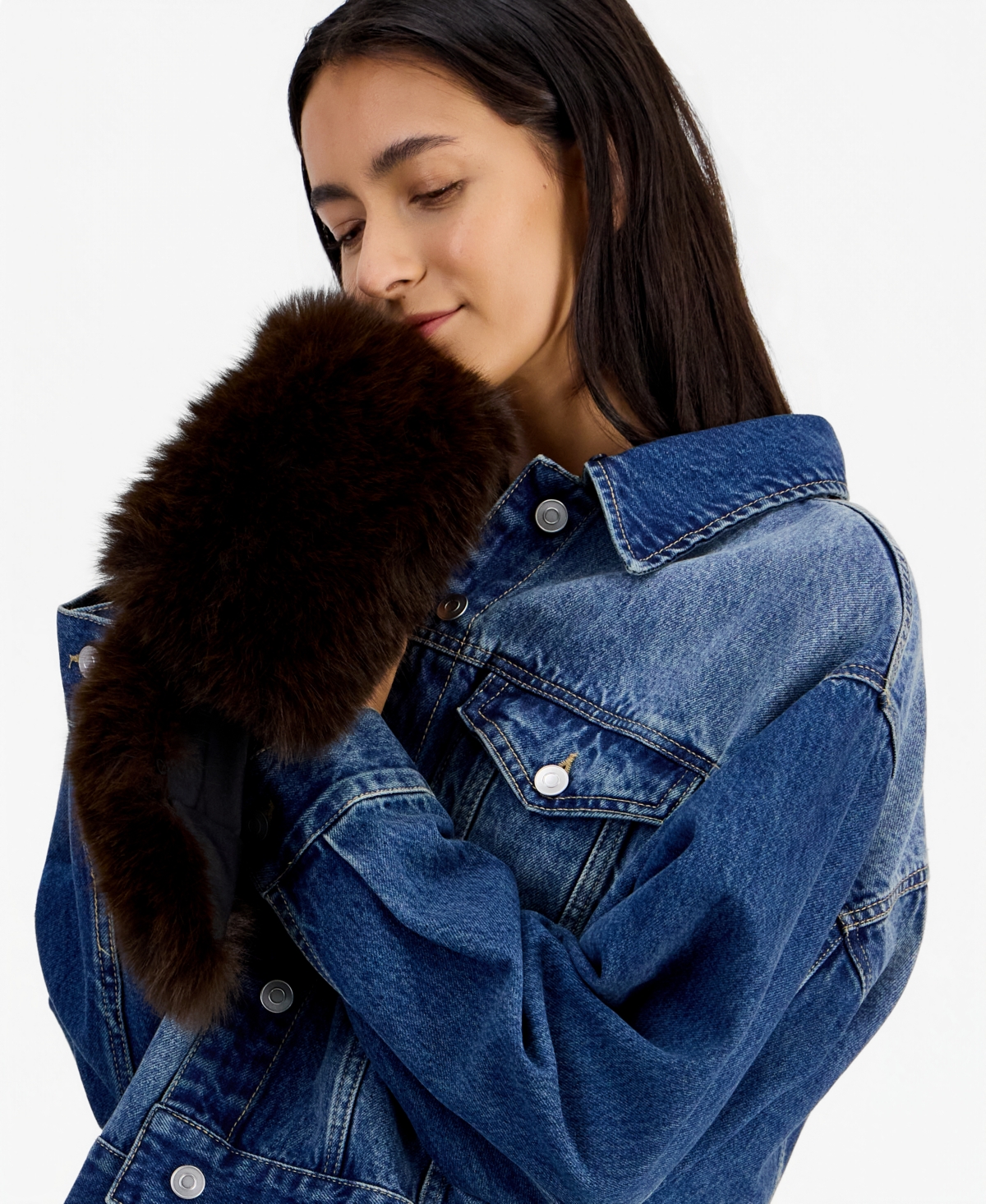 And Now This Women's Removable Faux-Fur Collar Denim Cropped Jacket, Macy's Exclusive