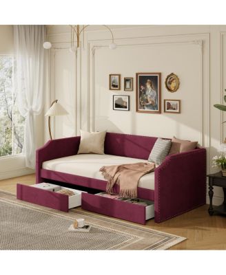 Twin Size Velvet Upholstered Daybed with 2 Drawers