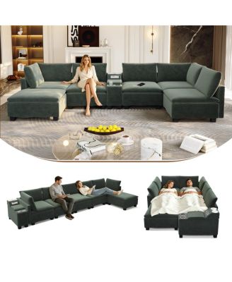 121.2" Modular U-Shaped Cloud Sectional Sofa with Storage and USB