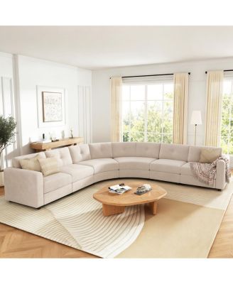 6-Piece Upholstered Curved Modular Sectional Sofa with Button