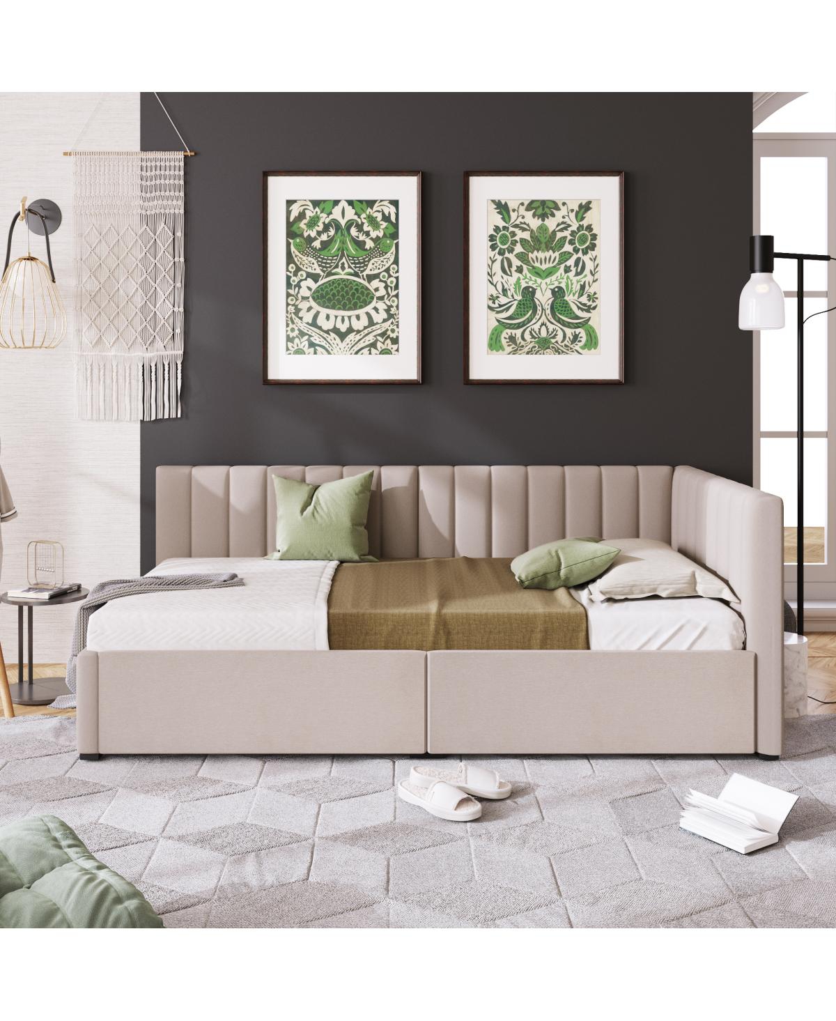 Streamdale Furniture Twin Size Upholstered Daybed with 2 Storage Drawers