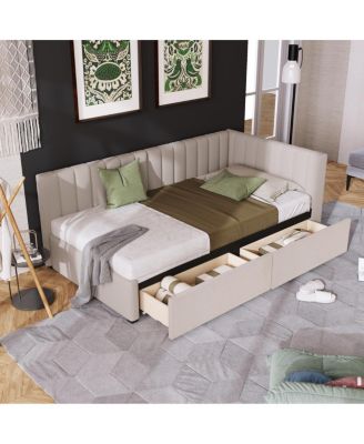 Twin Size Upholstered Daybed with 2 Storage Drawers