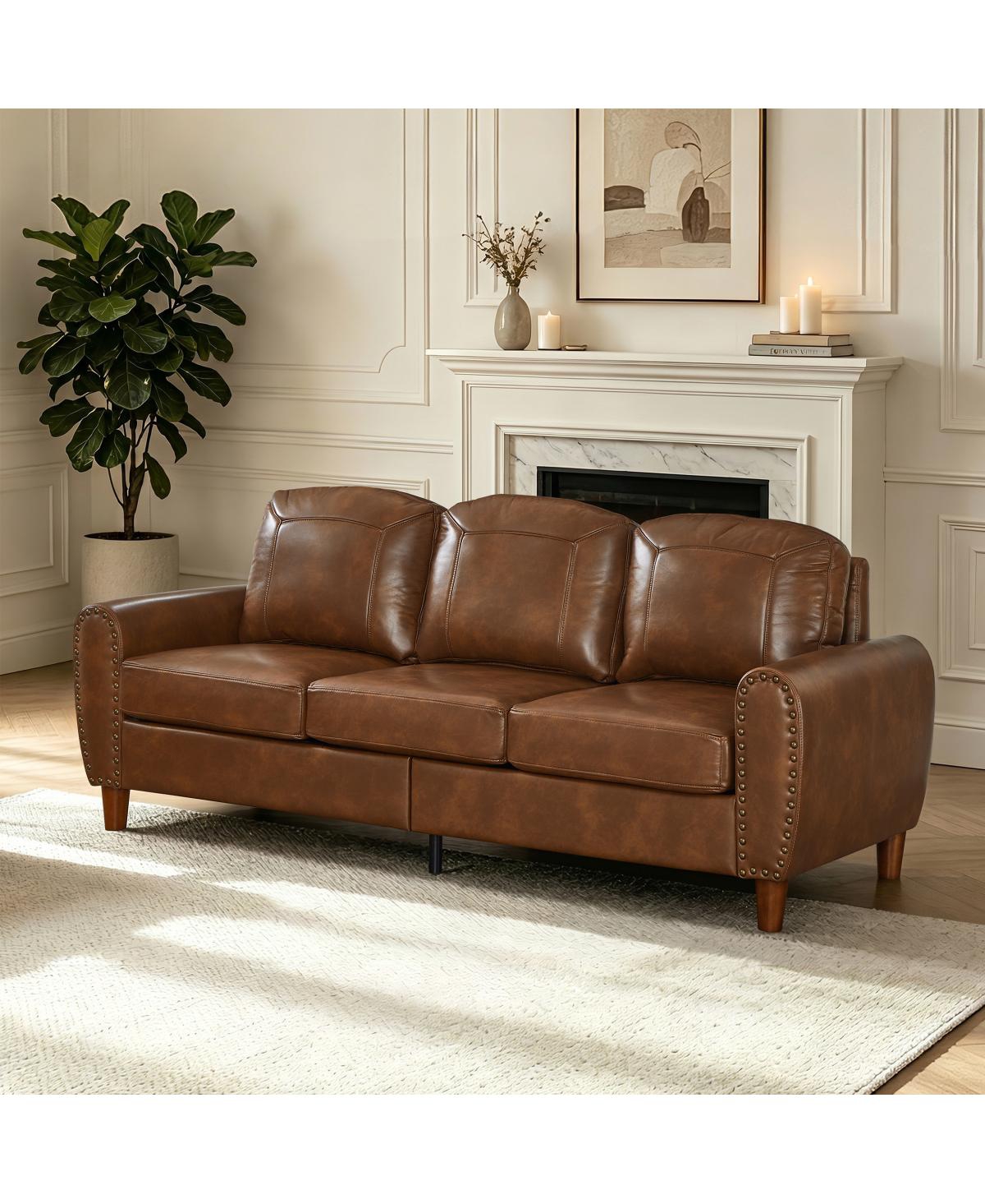 Streamdale Furniture 81.5" Classic Faux Leather Rolled Arm Sofa with Solid Wood Legs