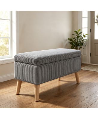 Corduroy Flip-Top Storage Ottoman Bench with Wooden Legs