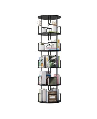 5-Tier 360 Degree Rotating Bookshelf Tower Stable Metal Frame Vertical Round Home Bedroom Storage Rack