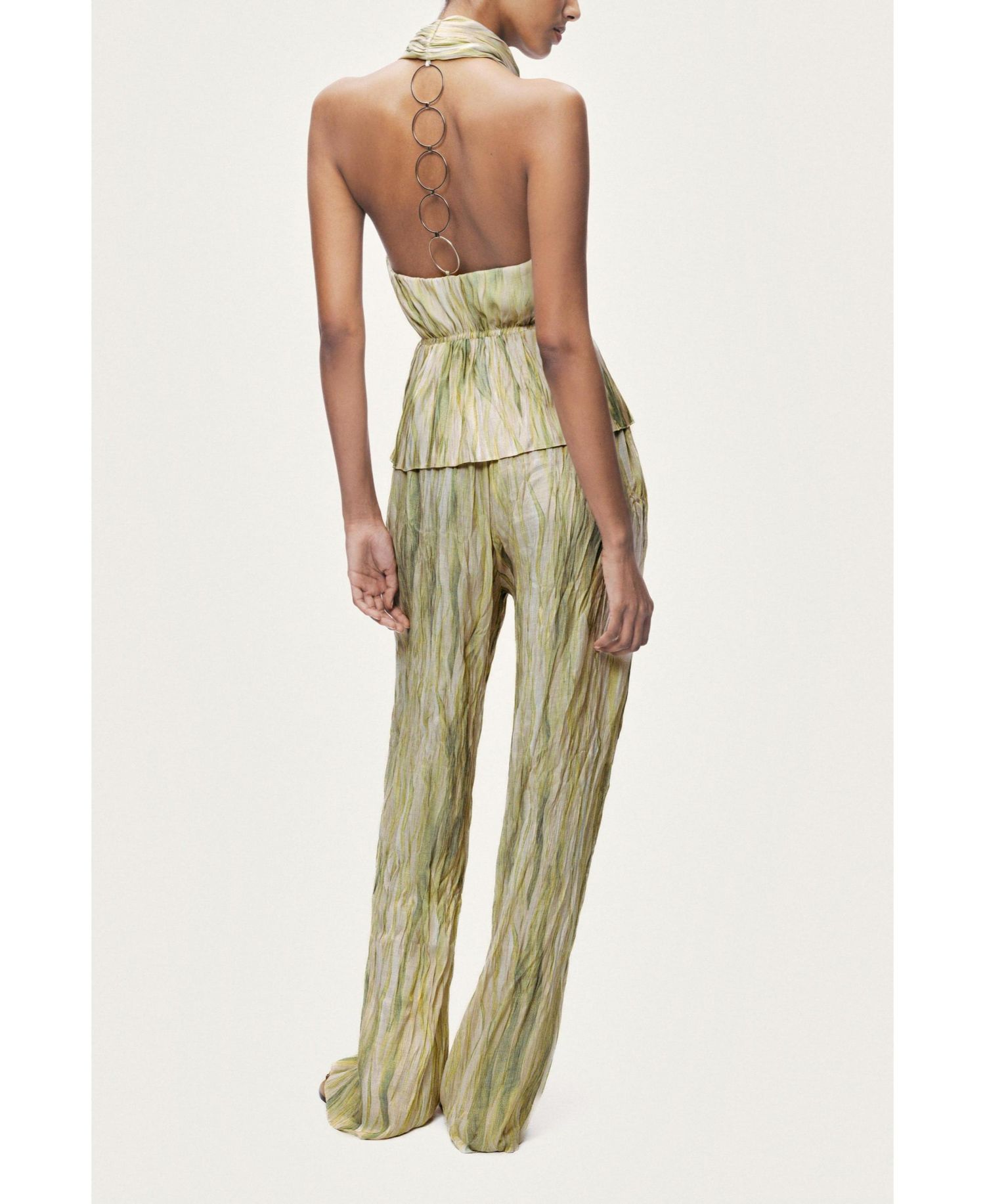 Women's Halterneck Peplum Top with Ring Chain Back Detail