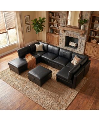  Flexible Modular PU Sofa with Storage and Sleeper Function - 8 Seats