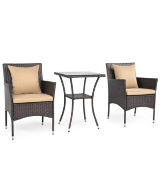 3-Piece Wicker Bistro Set with Tall 2-Tier Tempered Glass Table