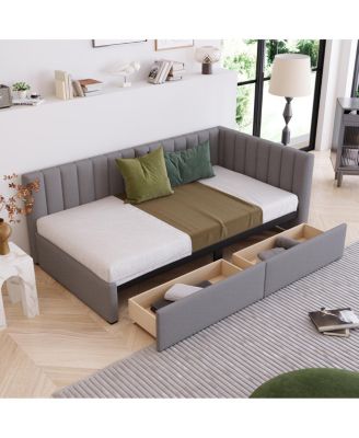 Twin Size Upholstered Daybed with 2 Storage Drawers