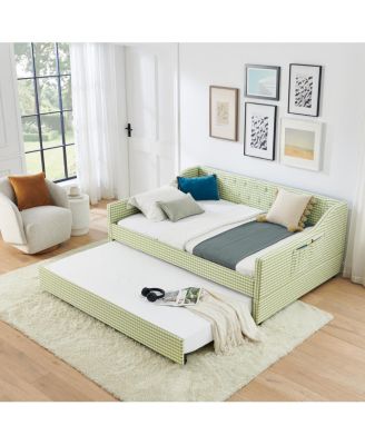 Upholstered Full-Size Convertible Daybed with Trundle and Side Storage