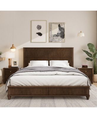 King Size Solid Wood Platform Bed Frame with Tall Headboard