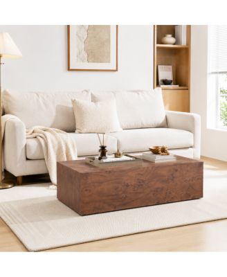 Premium Burl Walnut Veneer Height-Adjustable Coffee Table, 39.4" x 21.7" x 11.8