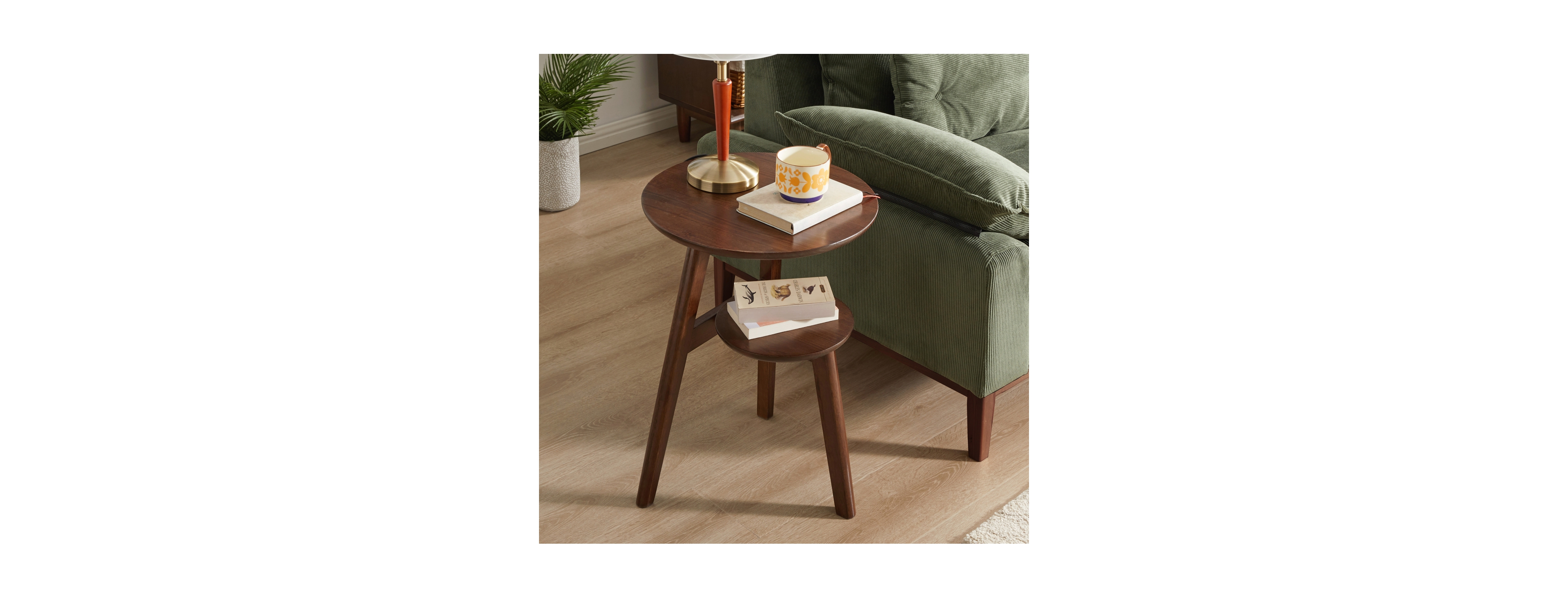 Streamdale Furniture 2-Tier Solid Wood Round Side Table with Storage Shelf
