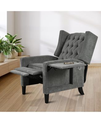 Manual Adjustable Wingback Recliner with Side Table and USB Ports