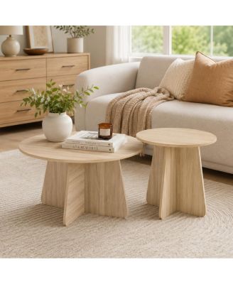 Retro-Style Round Nesting Coffee Table Set with Crisscross Legs