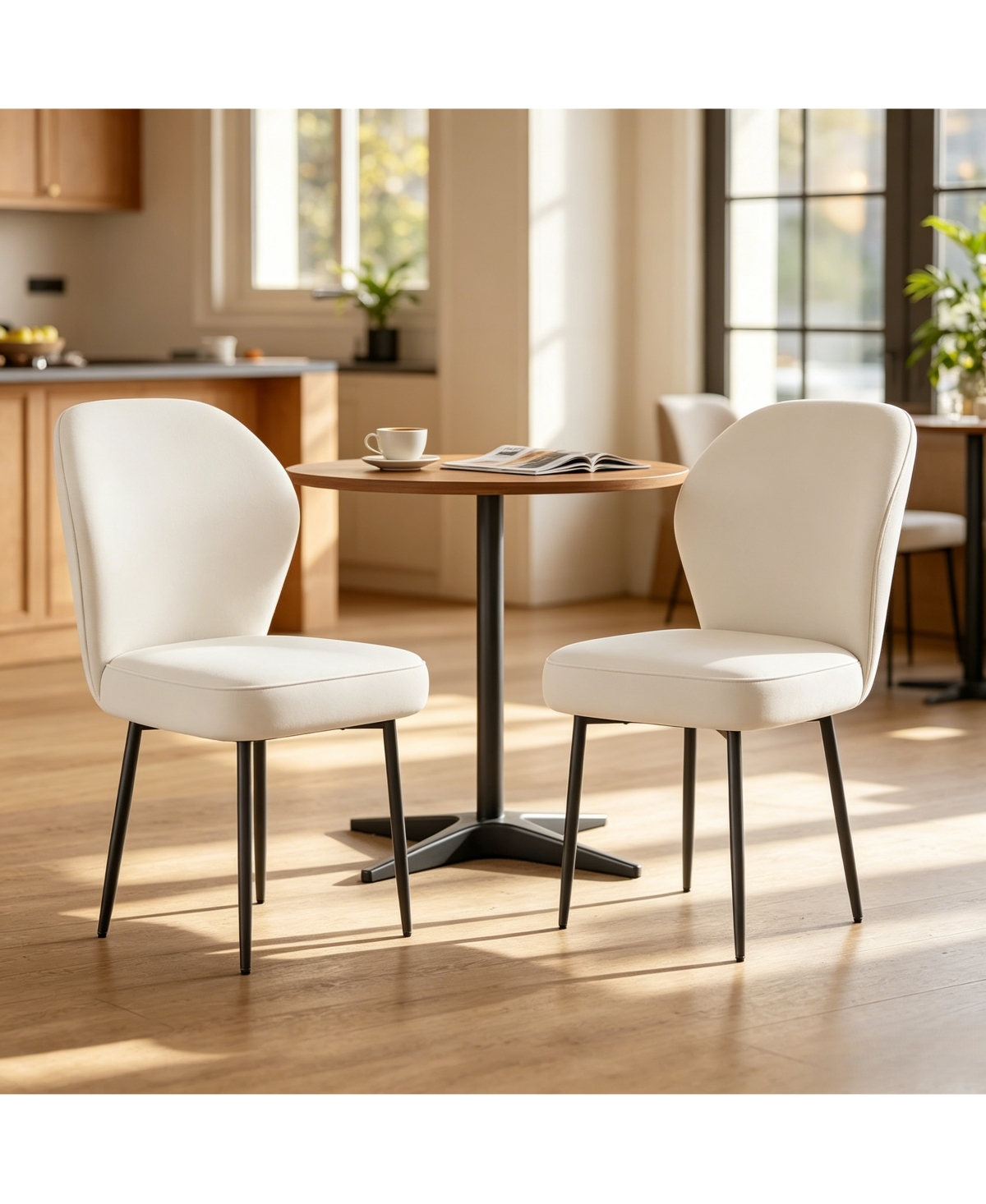 homfan Set of 2 Fabric Upholstered Dining Chairs with Metal Legs, Modern Side Chairs