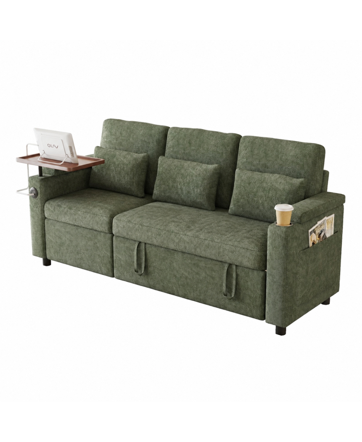 Streamdale Furniture 81" 3-in-1 Foldable Sofa Bed with Usb Ports, Storage Armrests and Table Board