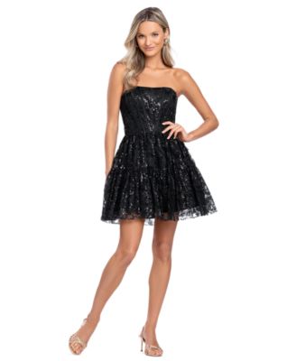 Juniors' Sequin Off-the-Shoulder Homecoming Mini Dress