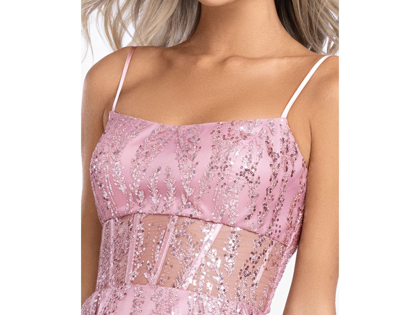 Женское платье Blondie Nites Juniors' Square Neck Fit-And-Flare Glitter Mini, цвет: Розовый — фото 4