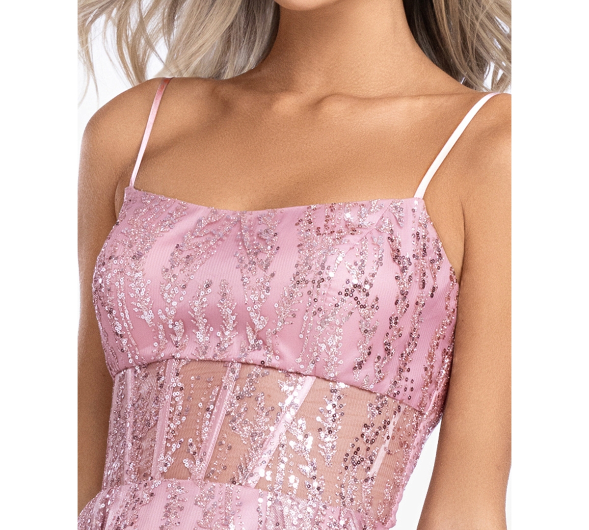 Blondie Nites Juniors' Sparkling Square Neck Fit-And-Flare Mini Dress