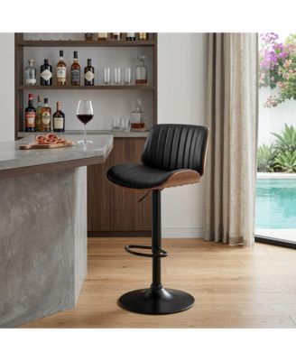 Iron and Faux Leather Adjustable Height Swivel Bar Chair