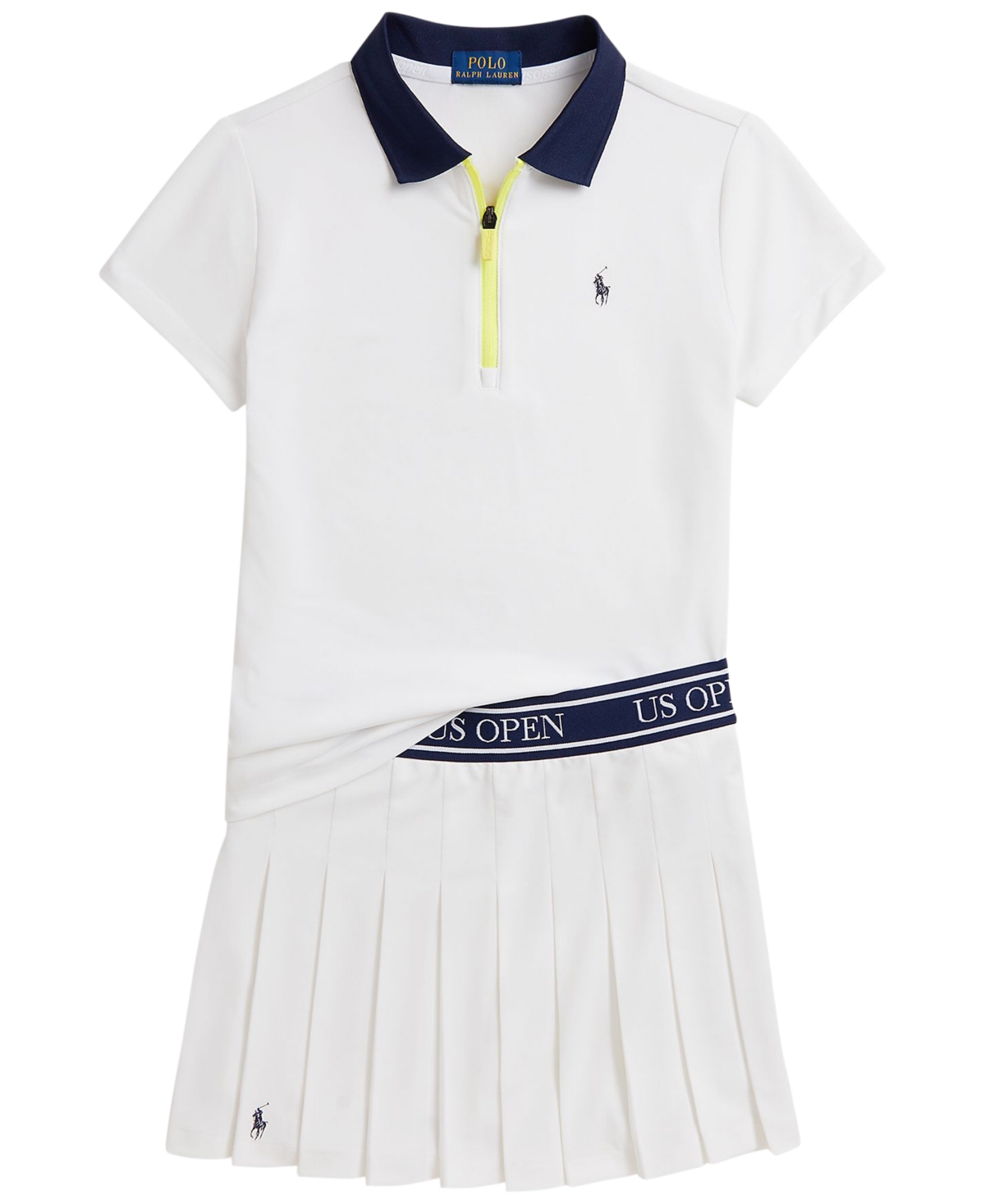 Polo Ralph Lauren Girls' 7-16 Us Open Short-Sleeve Polo Shirt and Pleated Skirt, 2-Piece Set - Ceramic White