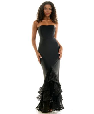 Juniors' Strapless Lace Tiered Hem Dress