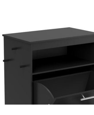 Pet Feeder Storage Cabinet with Raised Bowls and Food Compartment
