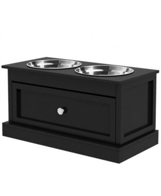 Elevated Dog Bowls Stand with Pull-Out Storage Drawer for Large Dogs