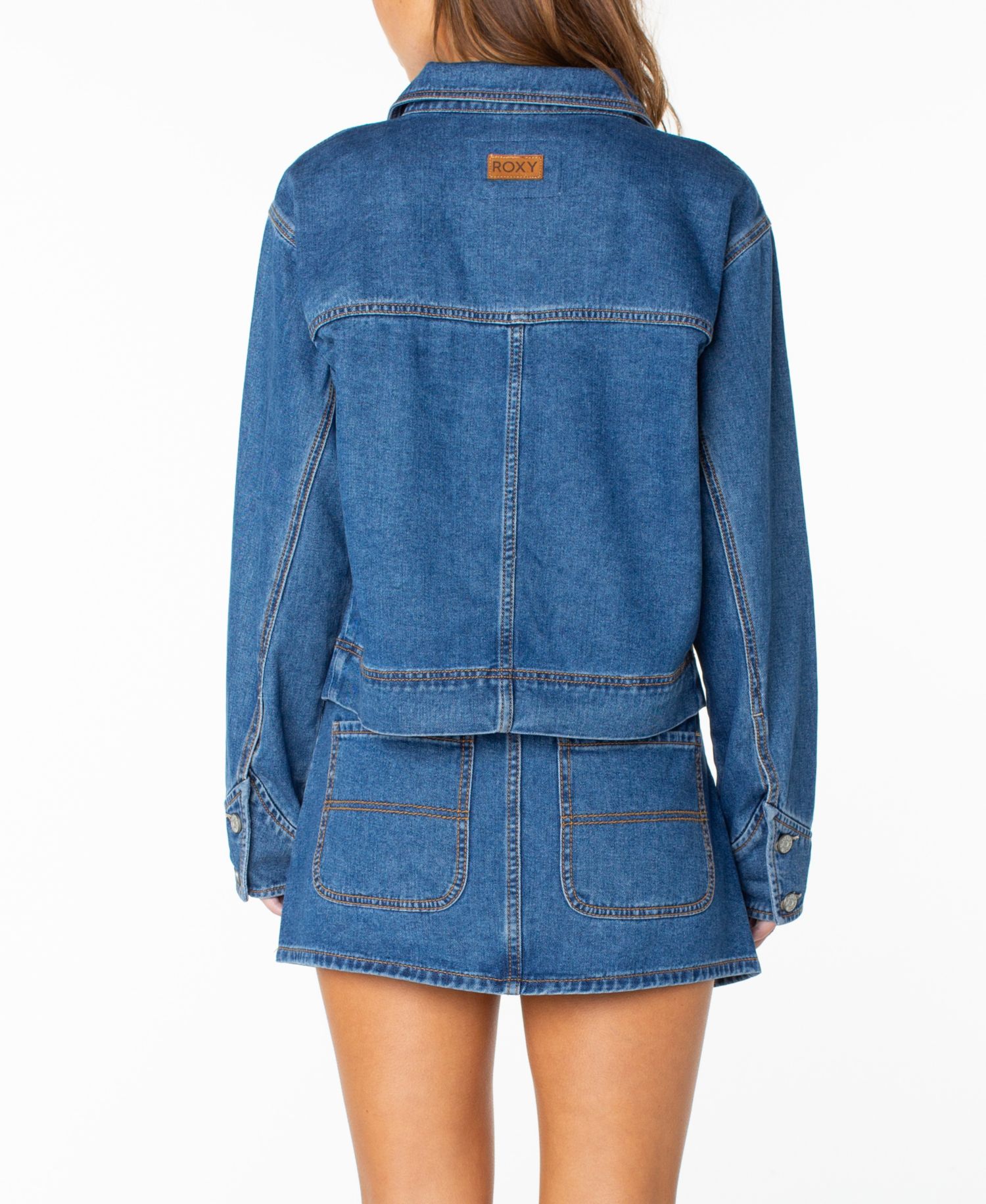 Women's Reel Life Cropped Oversized-Pocket Denim Jacket