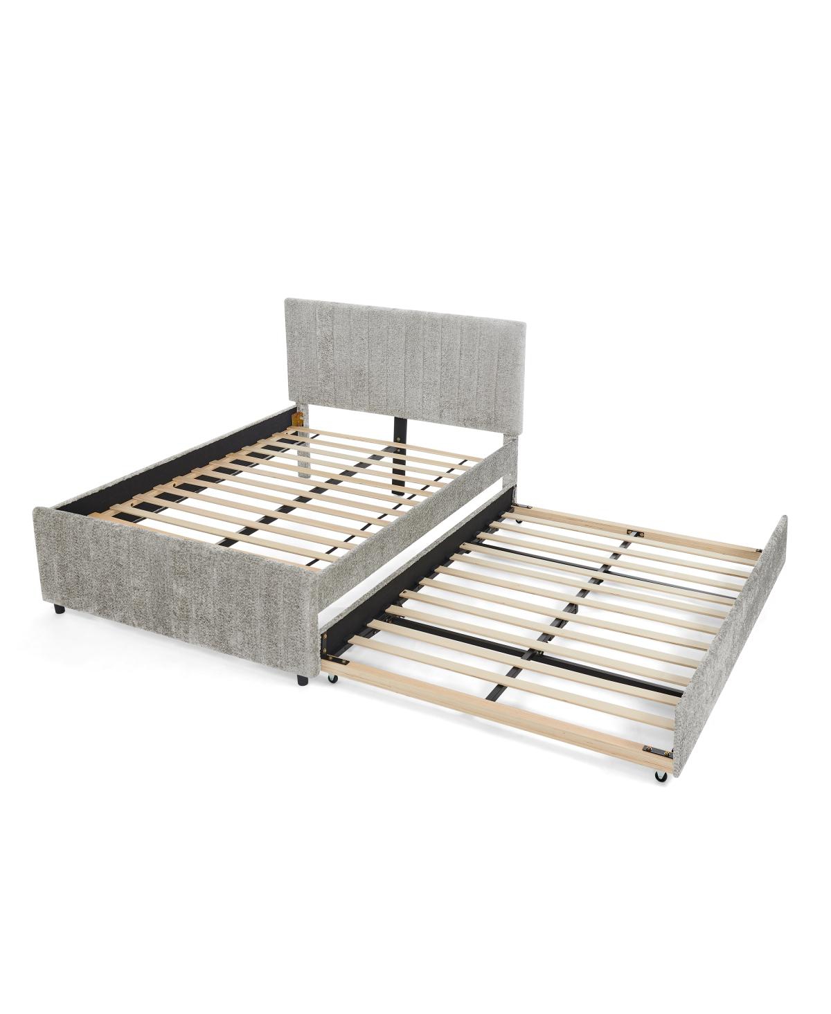 Streamdale Furniture Full Size Vertical Striped Upholstered Pull-out Trundle Bed