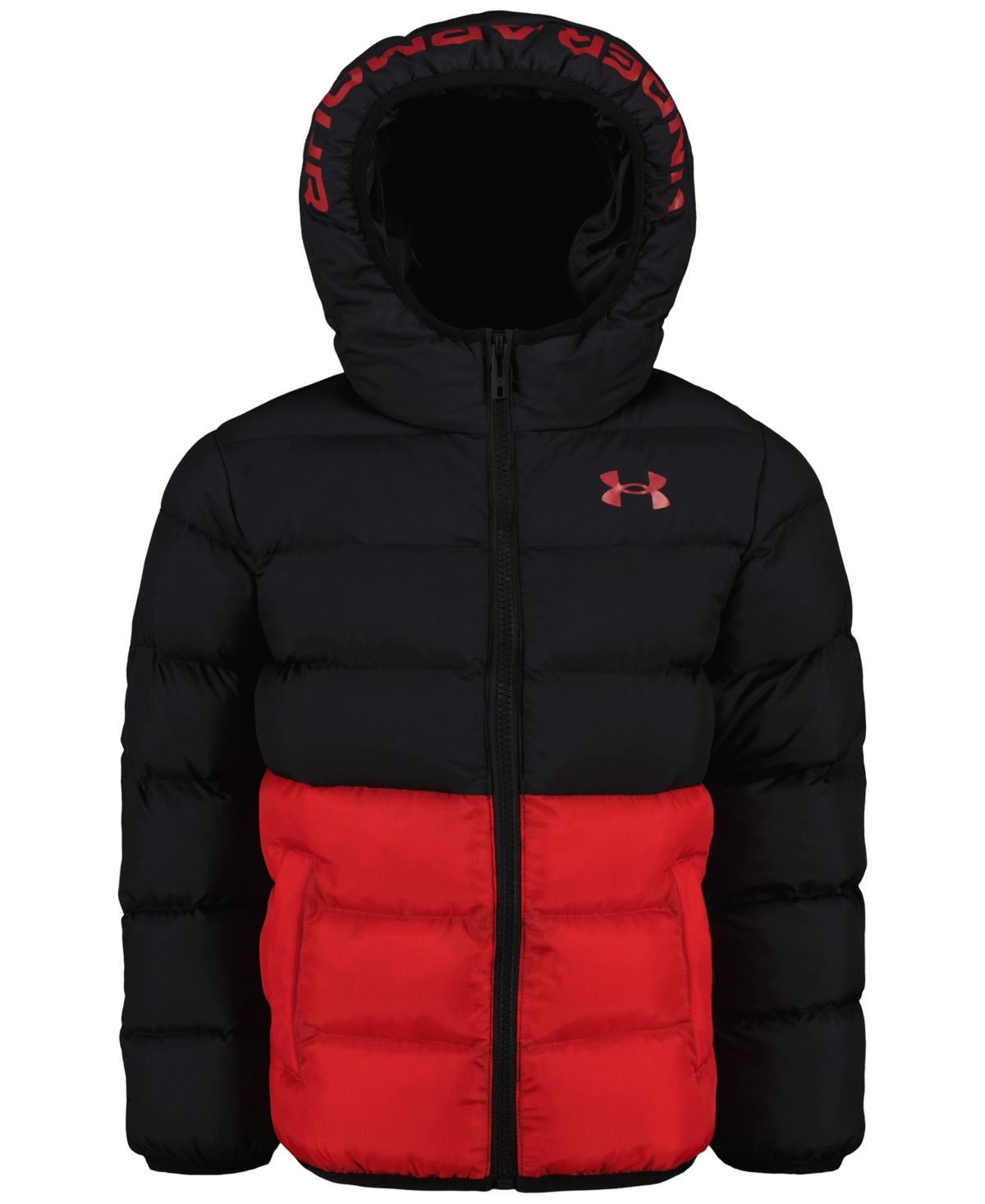 Under Armour Kids' Boys' 8-20 Logo Full-zip Puffer Hooded Jacket In Black