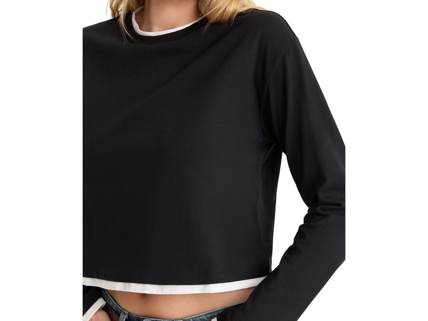 Женский топ Good American Long-Sleeve Layered Top, цвет: Чёрный — фото 4