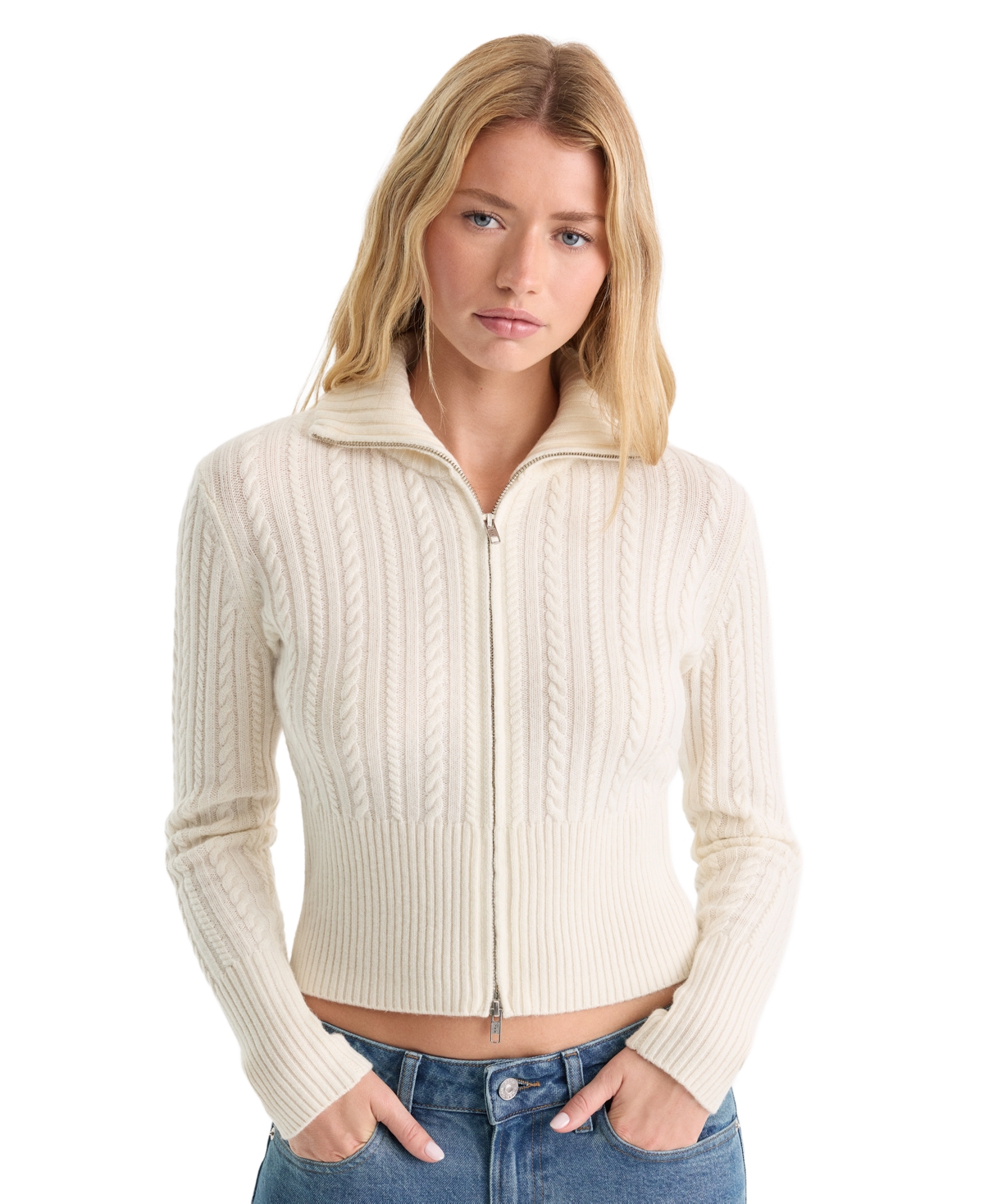 Good American Women's Spread Collar Zip-Front Sweater