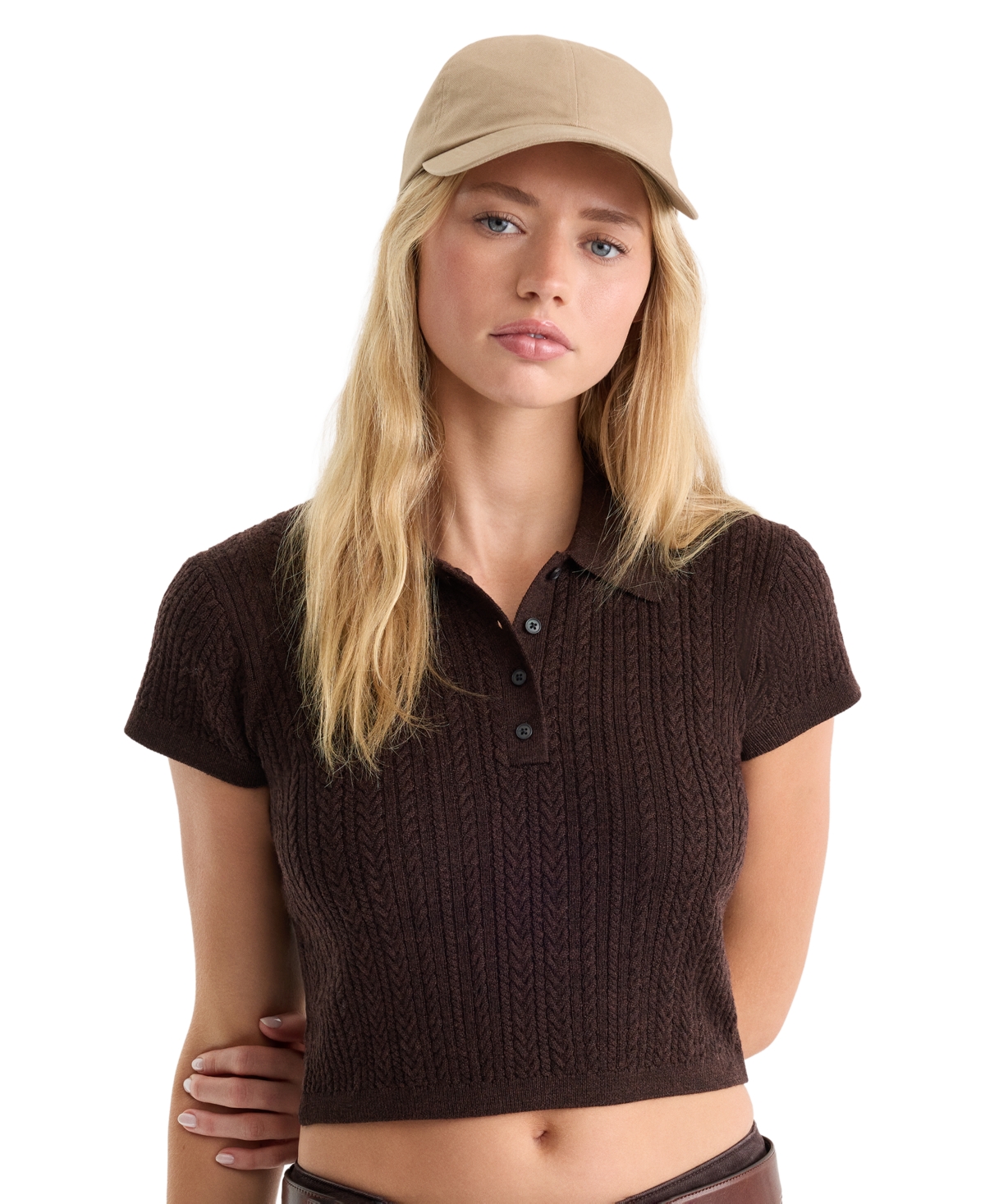 Good American Women's Polo Collar Short-Sleeve Top