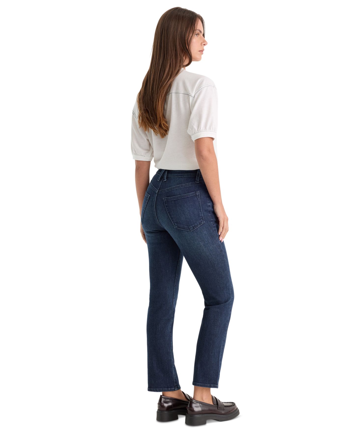 Женские джинсы Good American Petite Mid-Rise Straight Ankle, цвет: Синий — фото 5