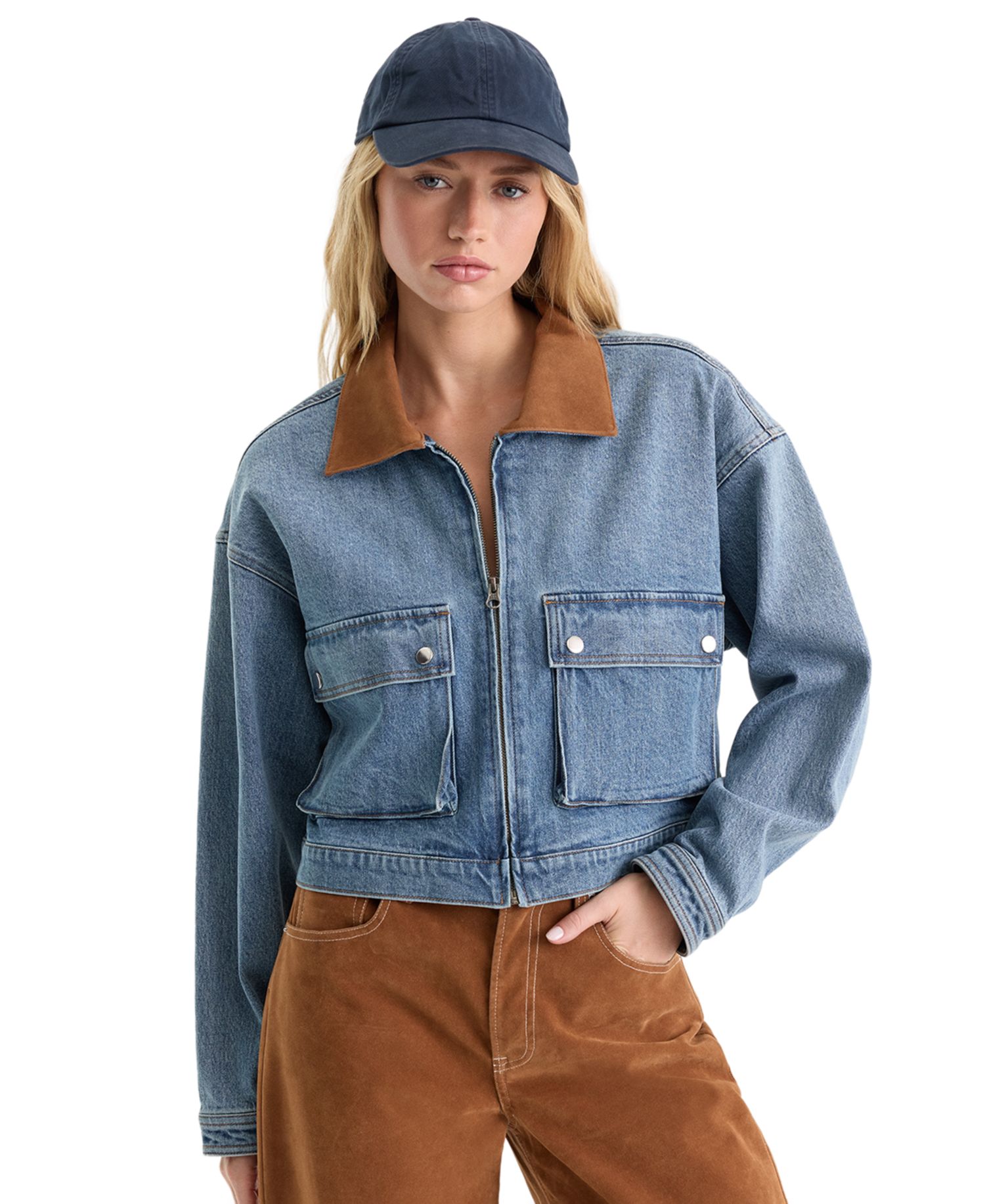 Women's Collared Button-Front Denim Jacket